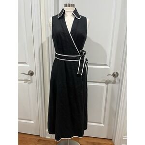 New! Vintage Talbots Dress LINEN Women's Size 10 Wrap Black & White‎ Retail $148